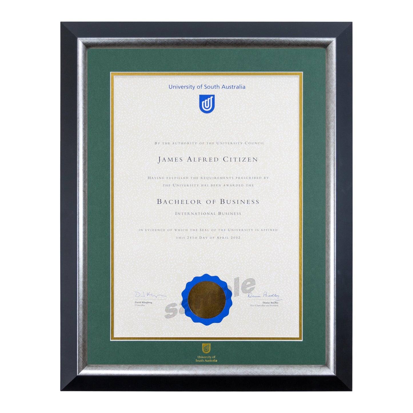 University of South Australia Single Certificate Frame - Premium Silver
