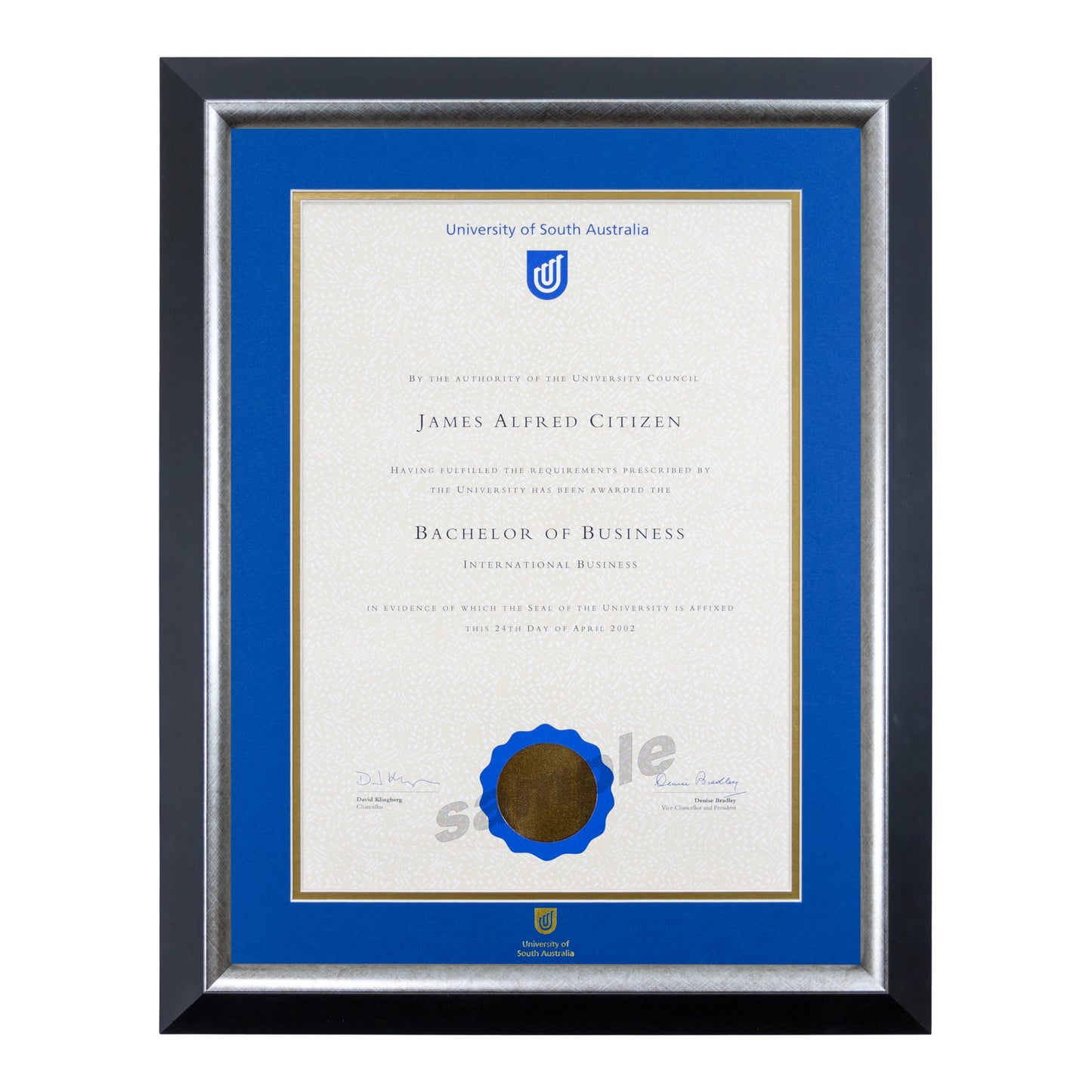 University of South Australia Single Certificate Frame - Premium Silver