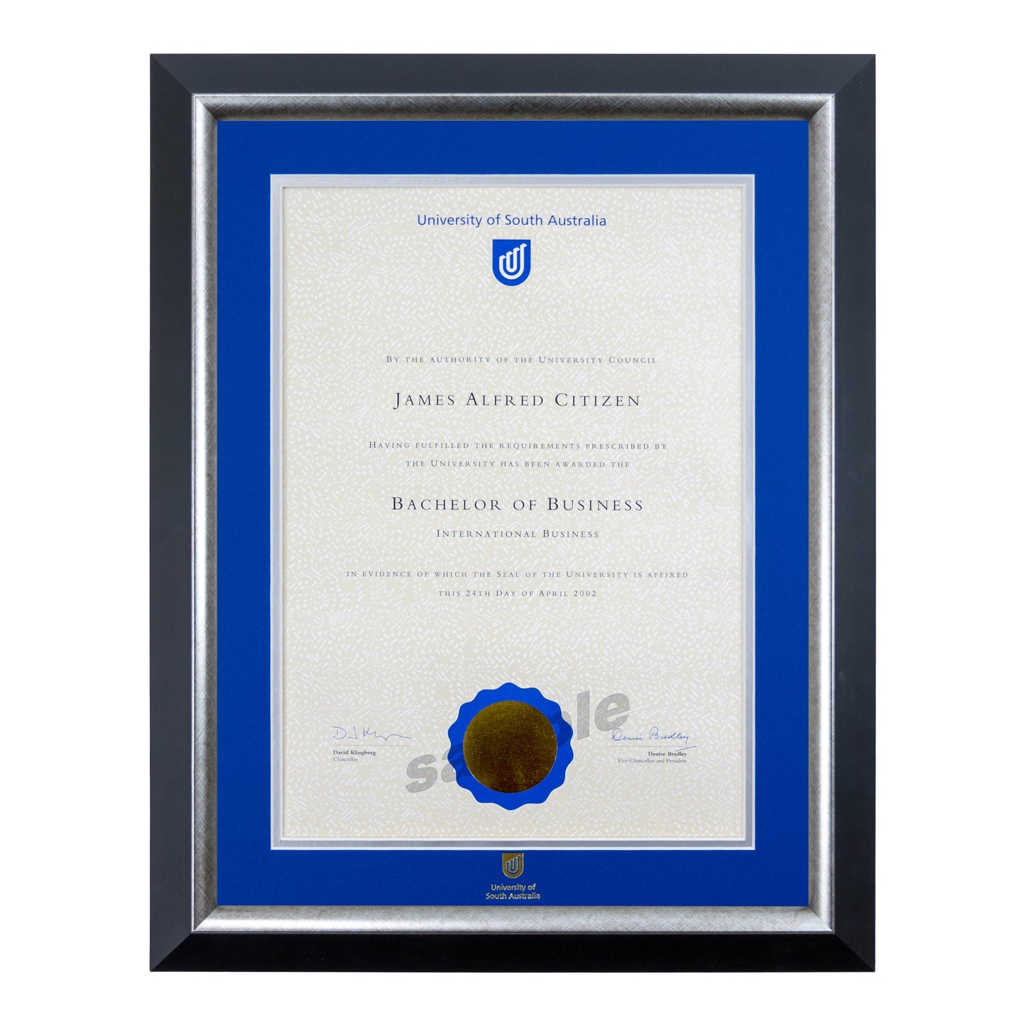 University of South Australia Single Certificate Frame - Premium Silver