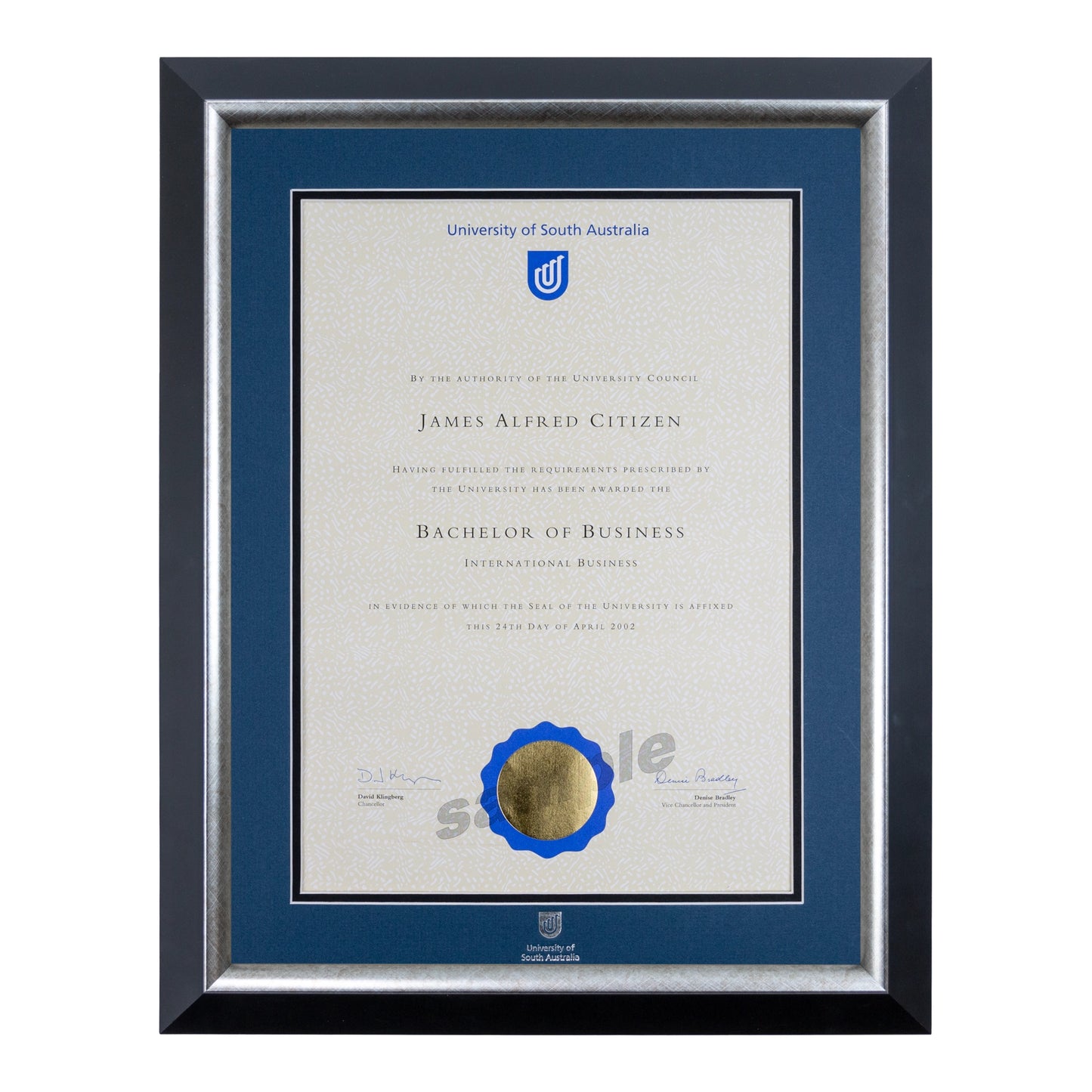 University of South Australia Single Certificate Frame - Premium Silver