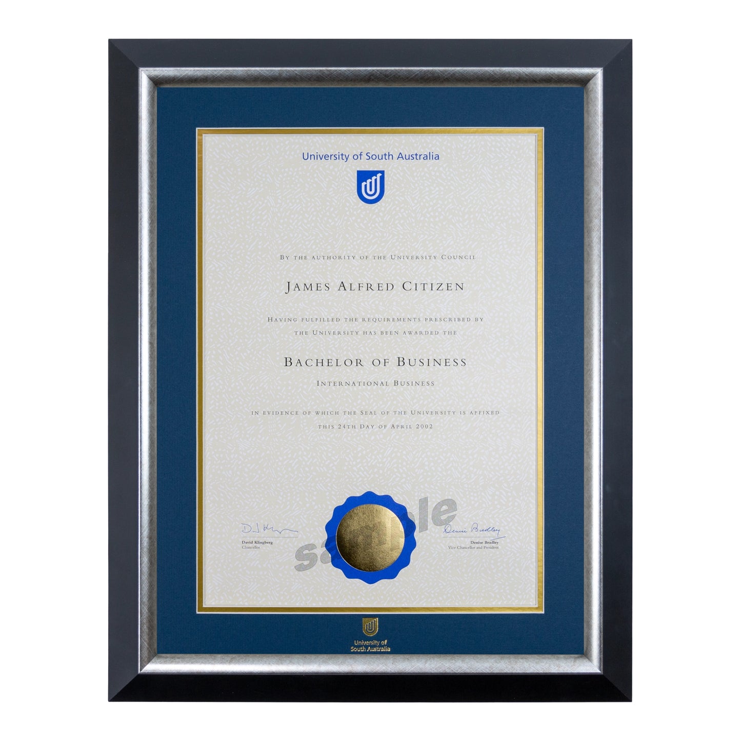 University of South Australia Single Certificate Frame - Premium Silver