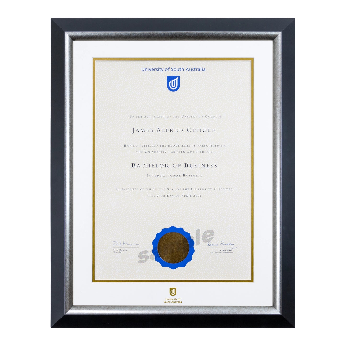 University of South Australia Single Certificate Frame - Premium Silver