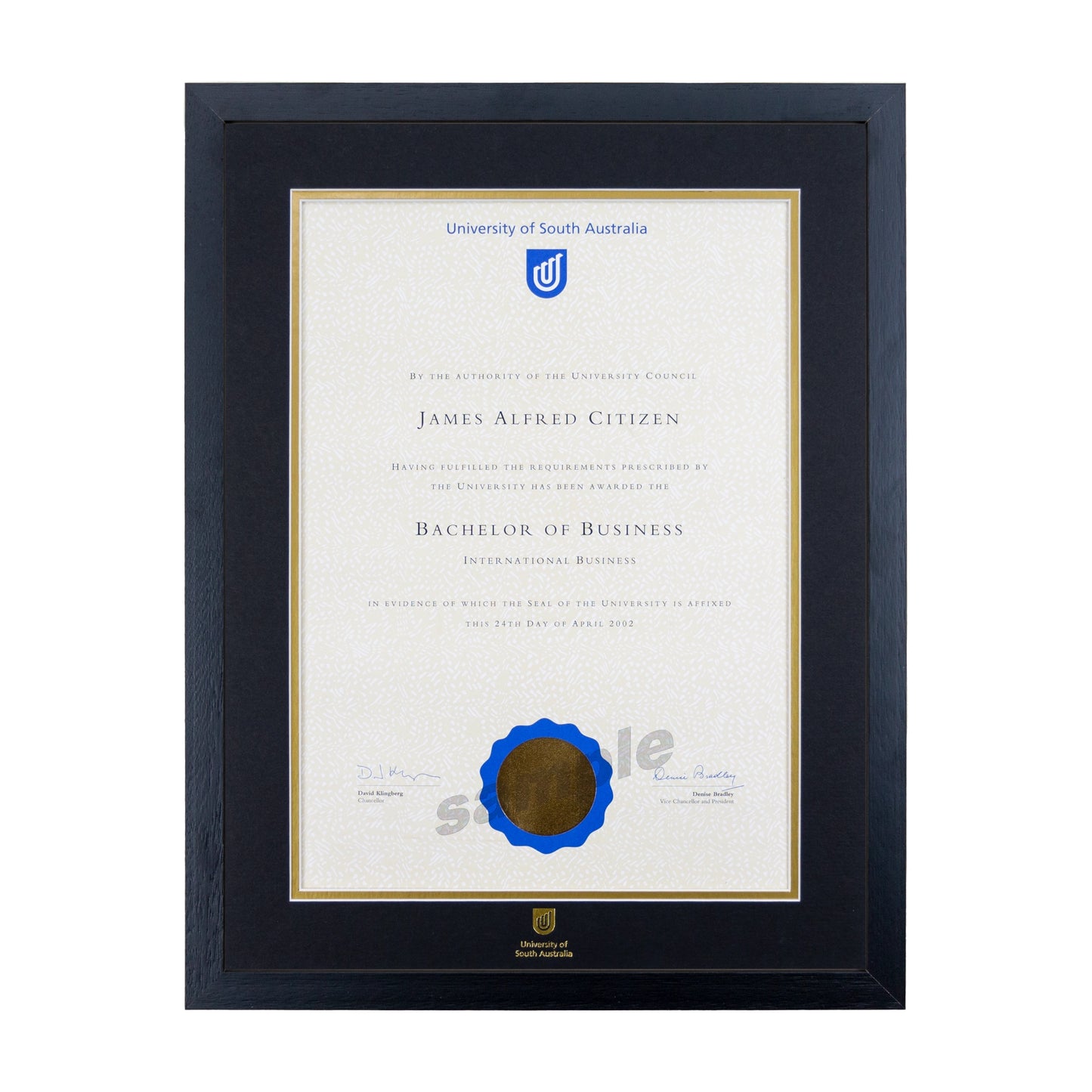 University of South Australia Single Certificate Frame - Standard Black