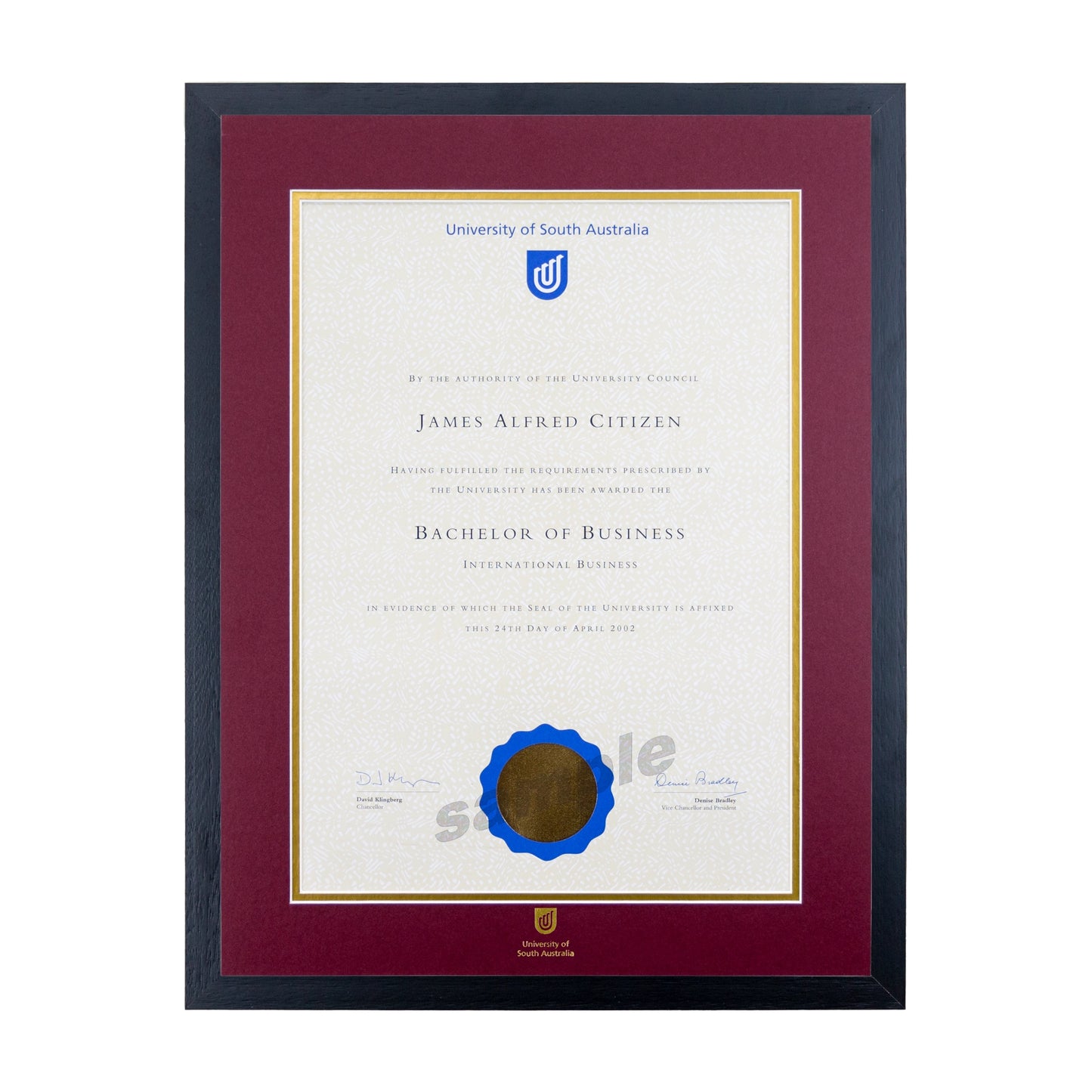 University of South Australia Single Certificate Frame - Standard Black