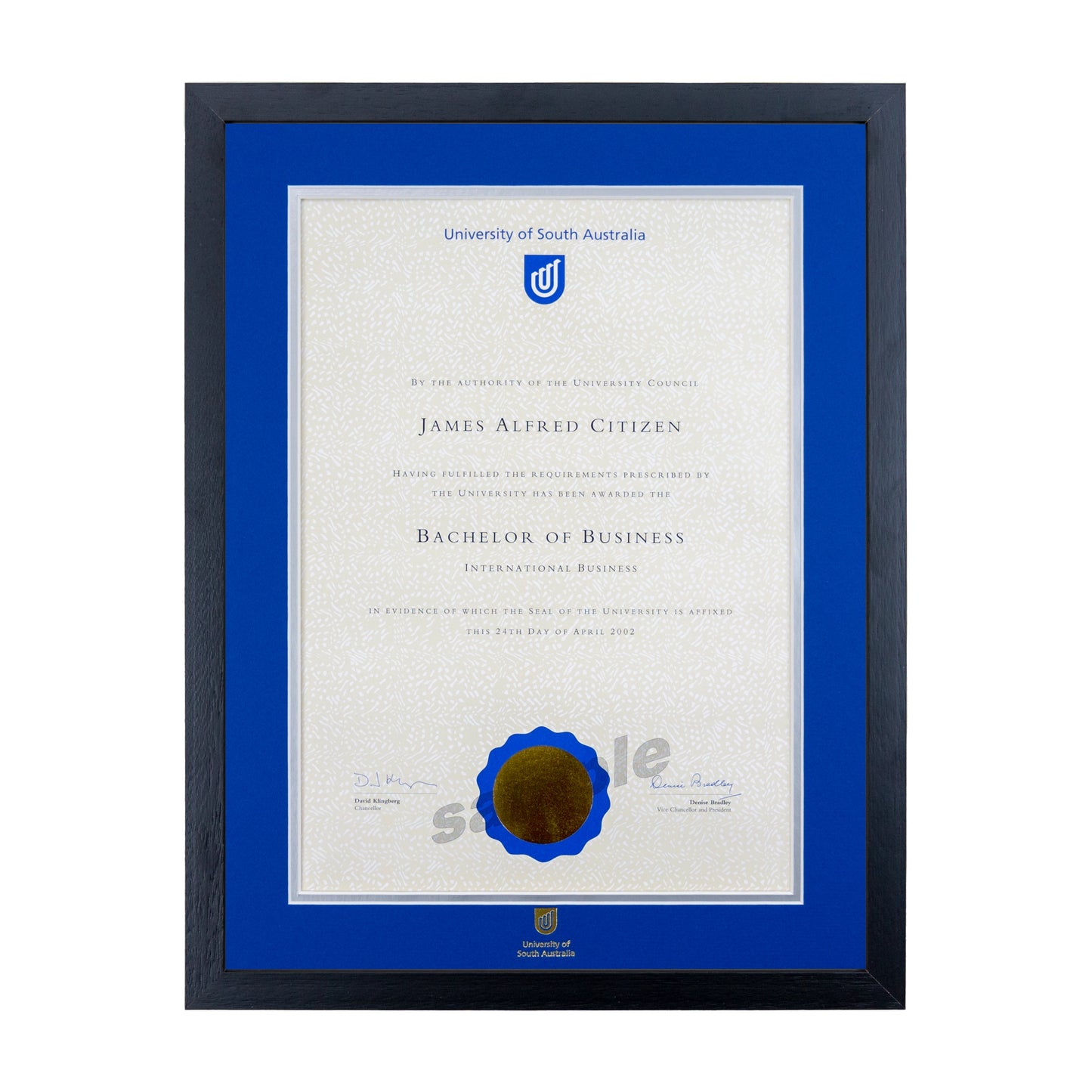 University of South Australia Single Certificate Frame - Standard Black
