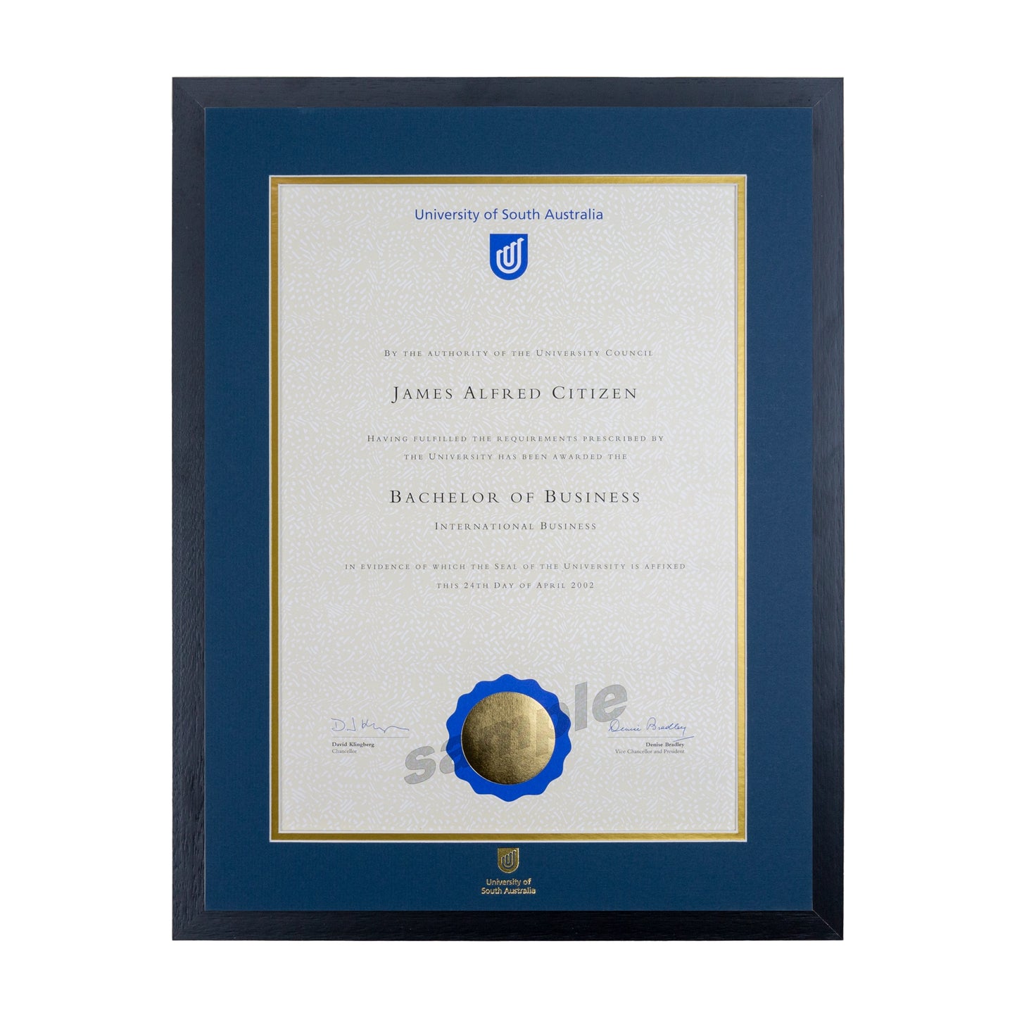 University of South Australia Single Certificate Frame - Standard Black