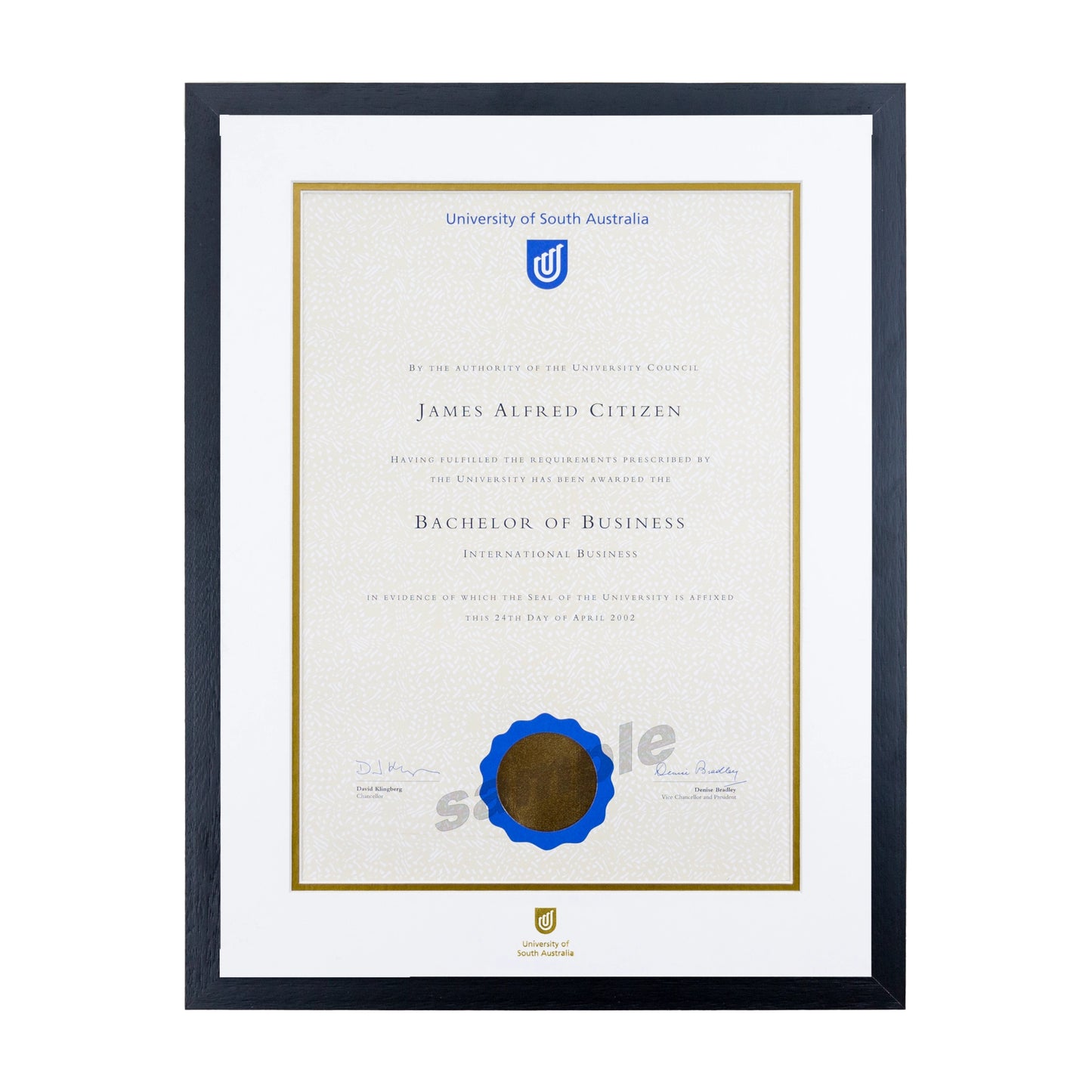 University of South Australia Single Certificate Frame - Standard Black