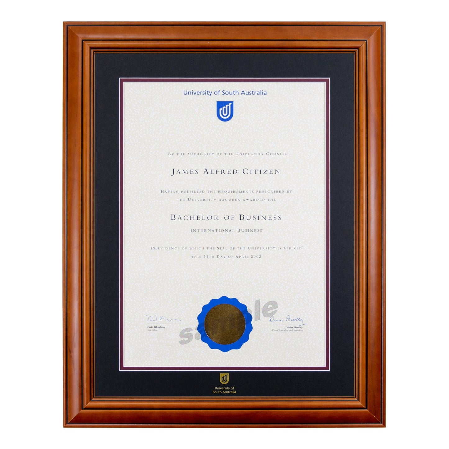 University of South Australia Single Certificate Frame - Traditional Timber