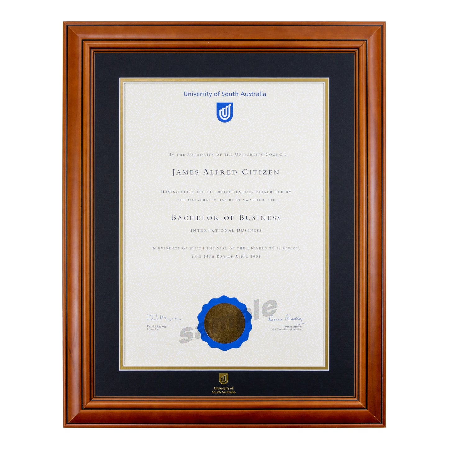 University of South Australia Single Certificate Frame - Traditional Timber