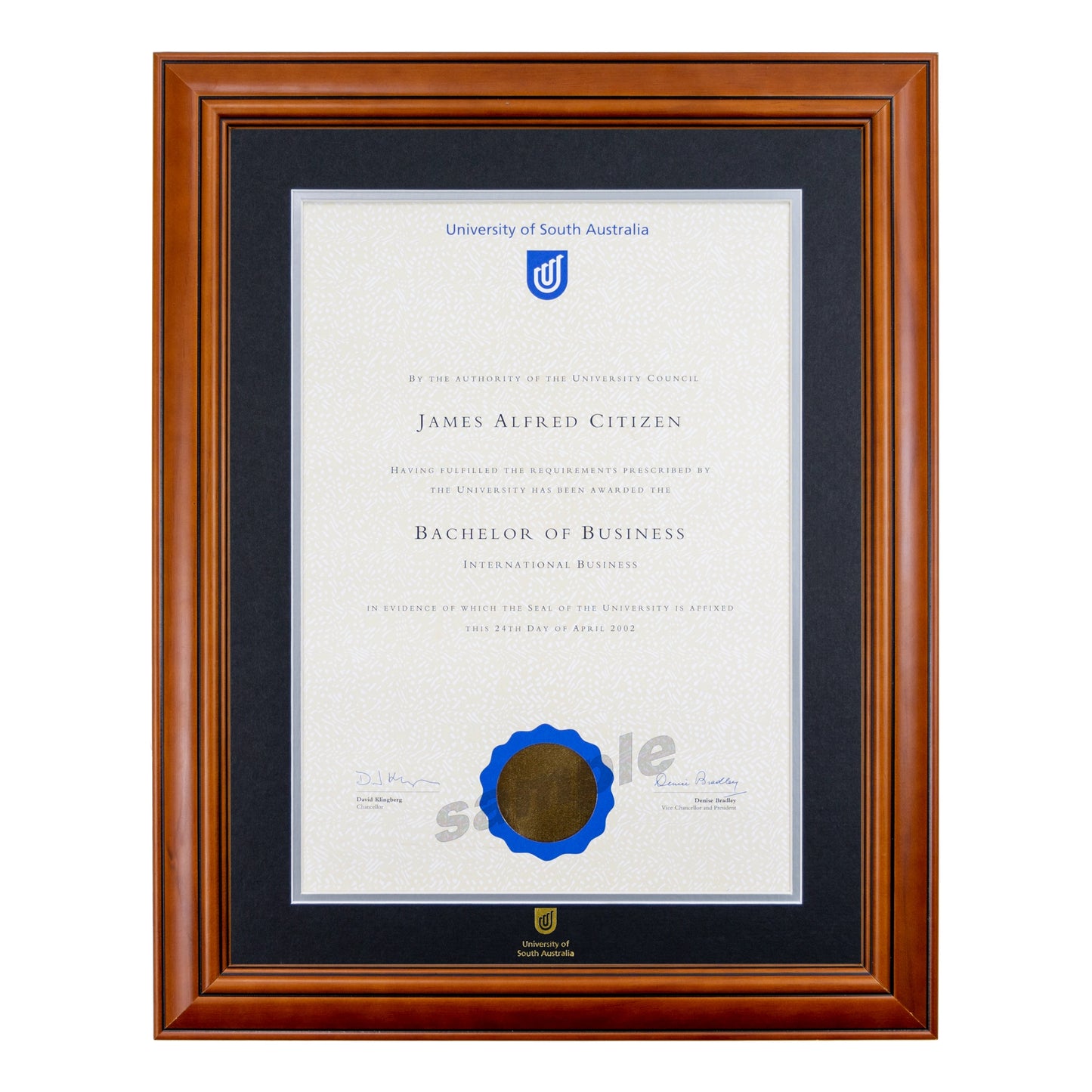 University of South Australia Single Certificate Frame - Traditional Timber
