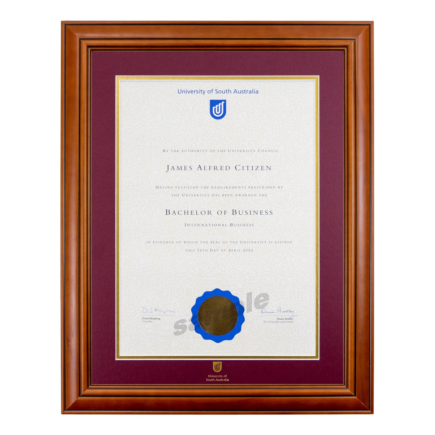 University of South Australia Single Certificate Frame - Traditional Timber