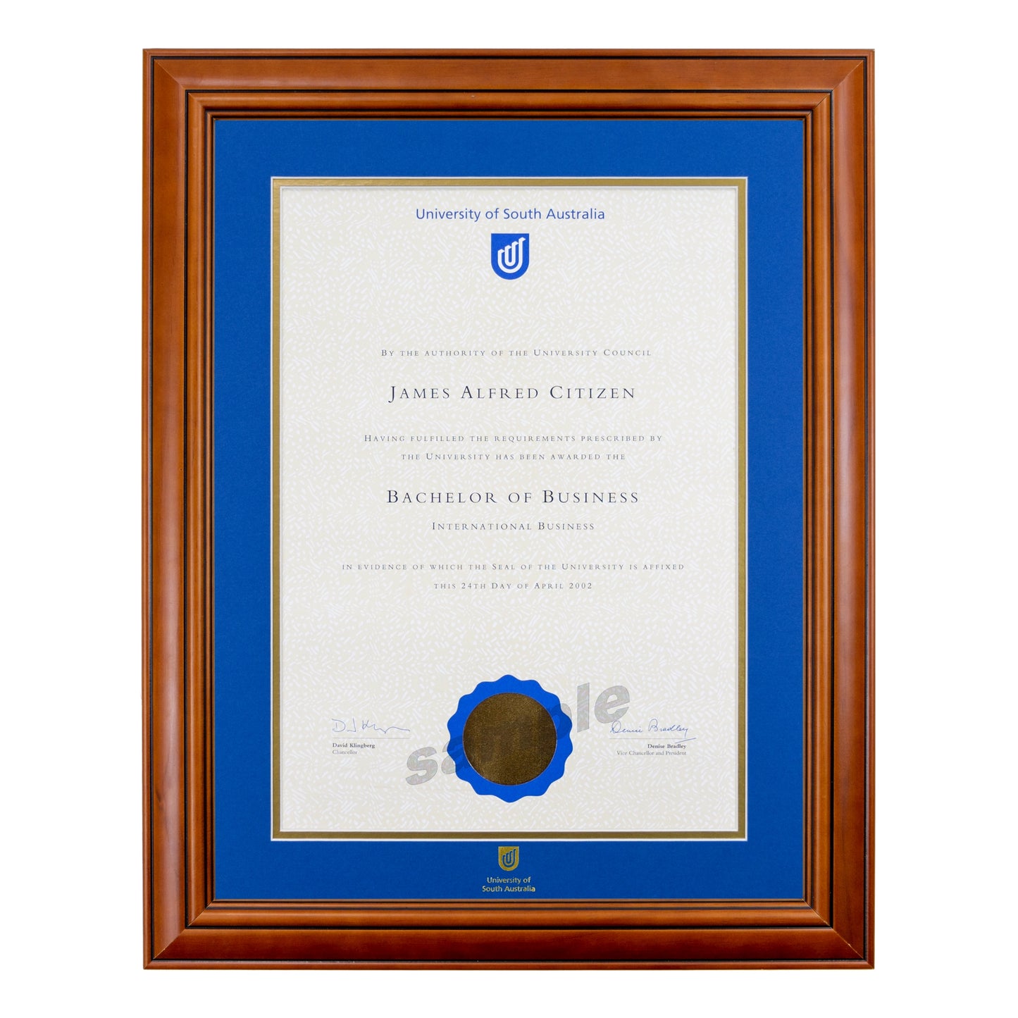 University of South Australia Single Certificate Frame - Traditional Timber