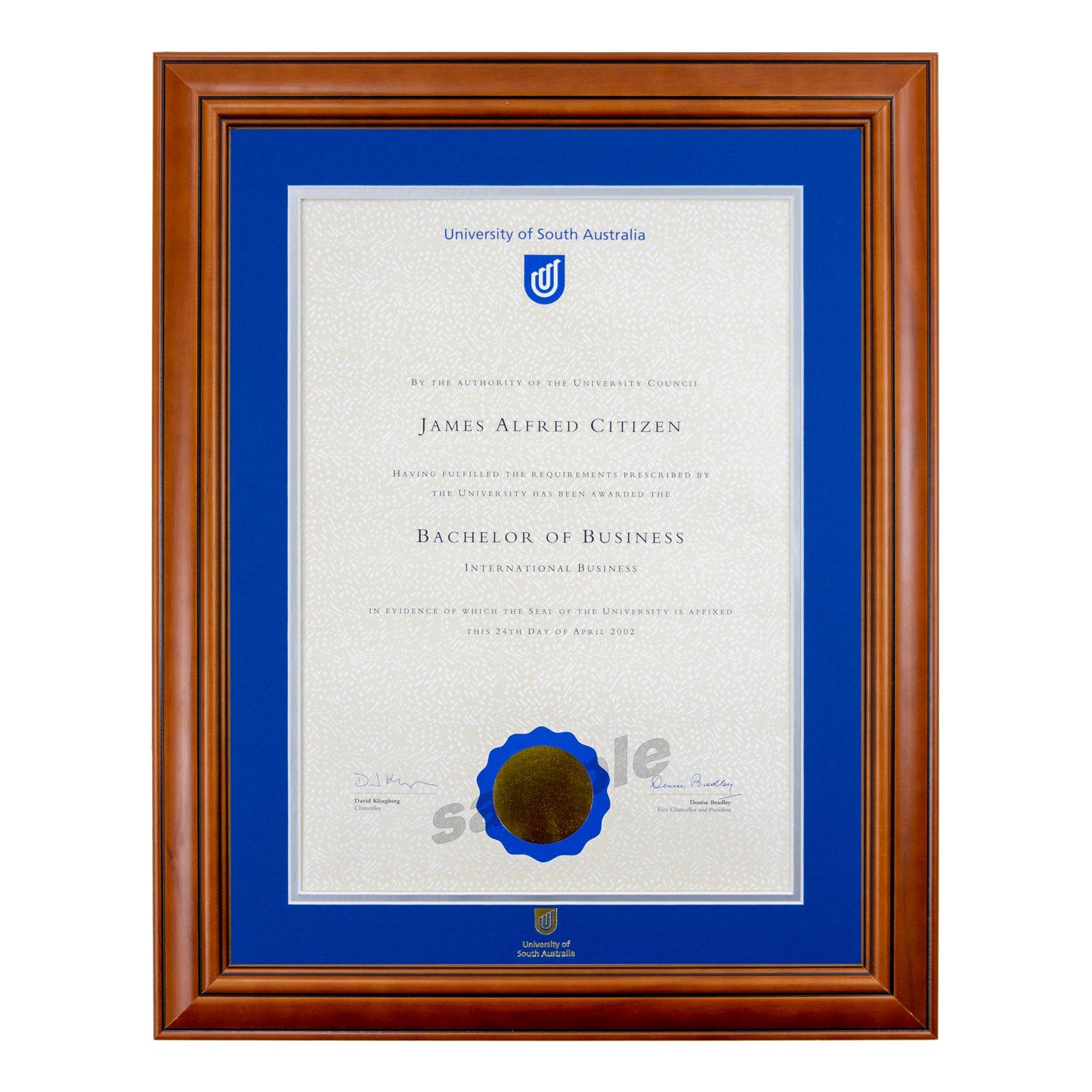 University of South Australia Single Certificate Frame - Traditional Timber