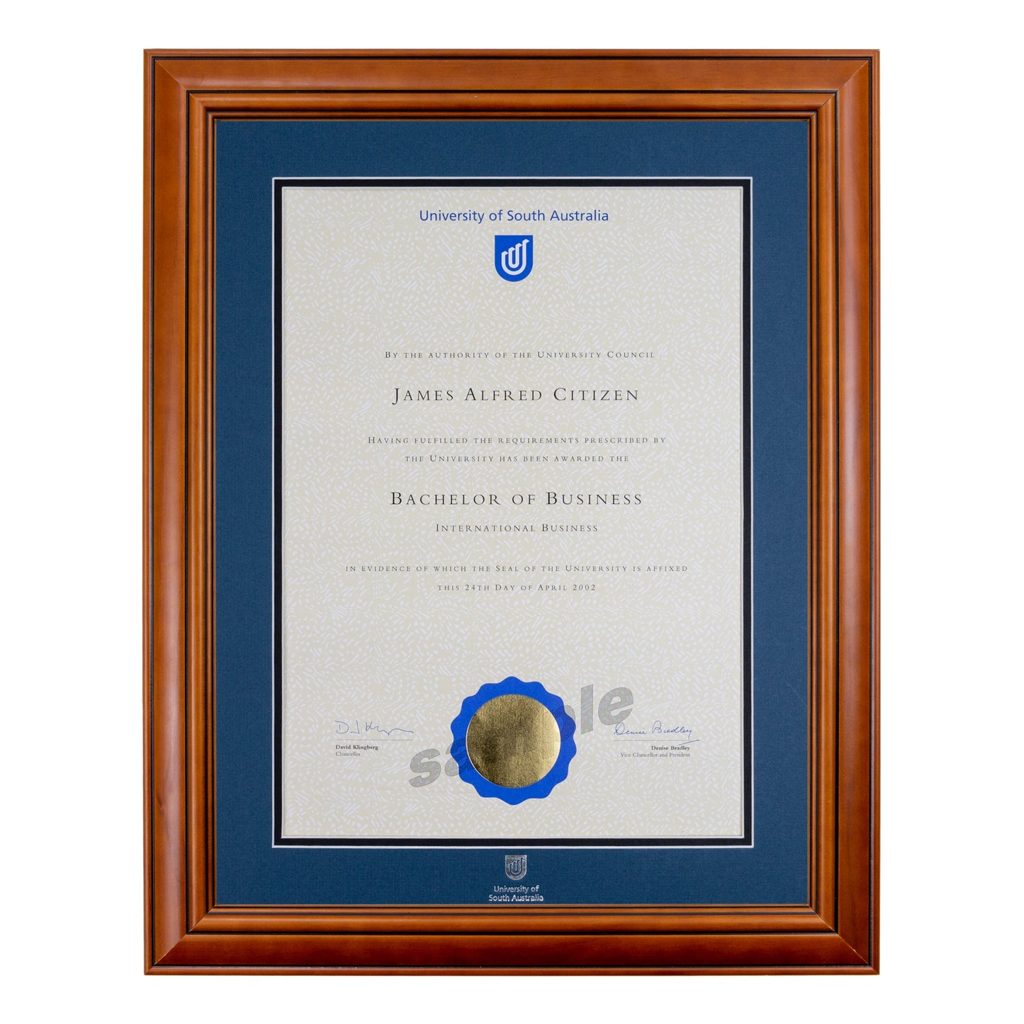 University of South Australia Single Certificate Frame - Traditional Timber