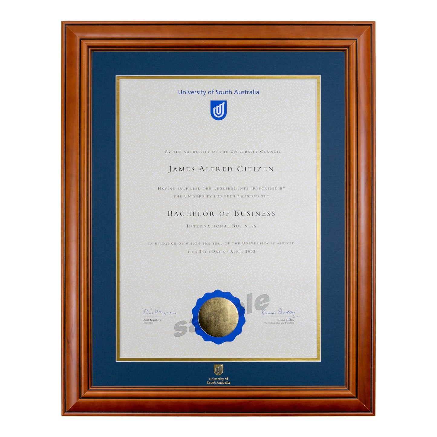 University of South Australia Single Certificate Frame - Traditional Timber