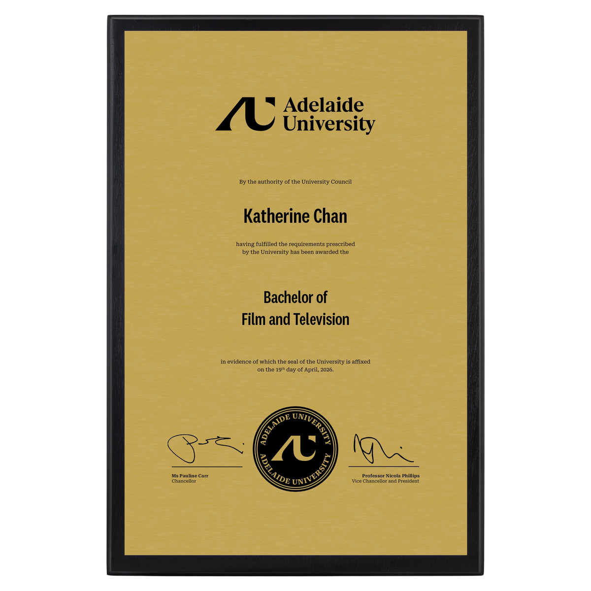 Large Certificate Plaque (A3) - Adelaide University