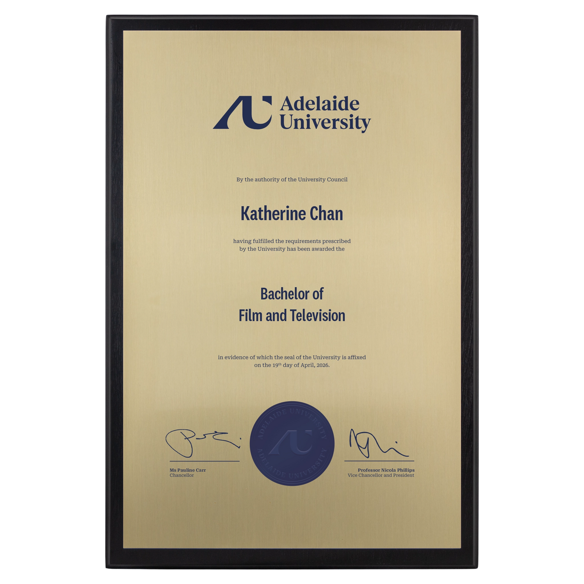 Large Certificate Plaque (A3) - Adelaide University