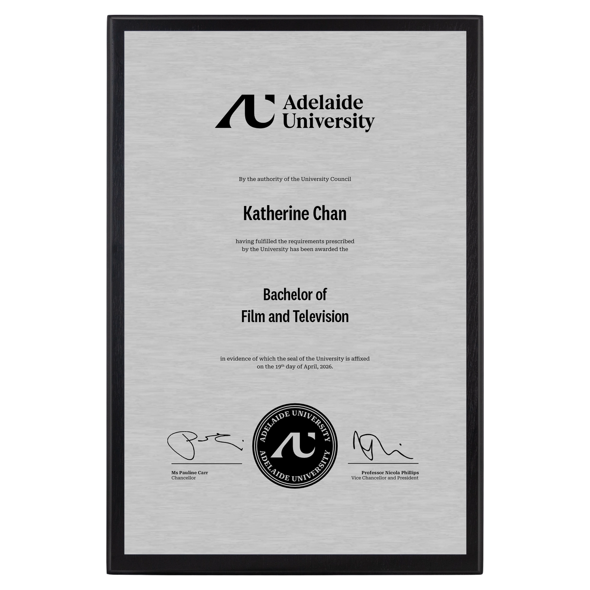 Large Certificate Plaque (A3) - Adelaide University
