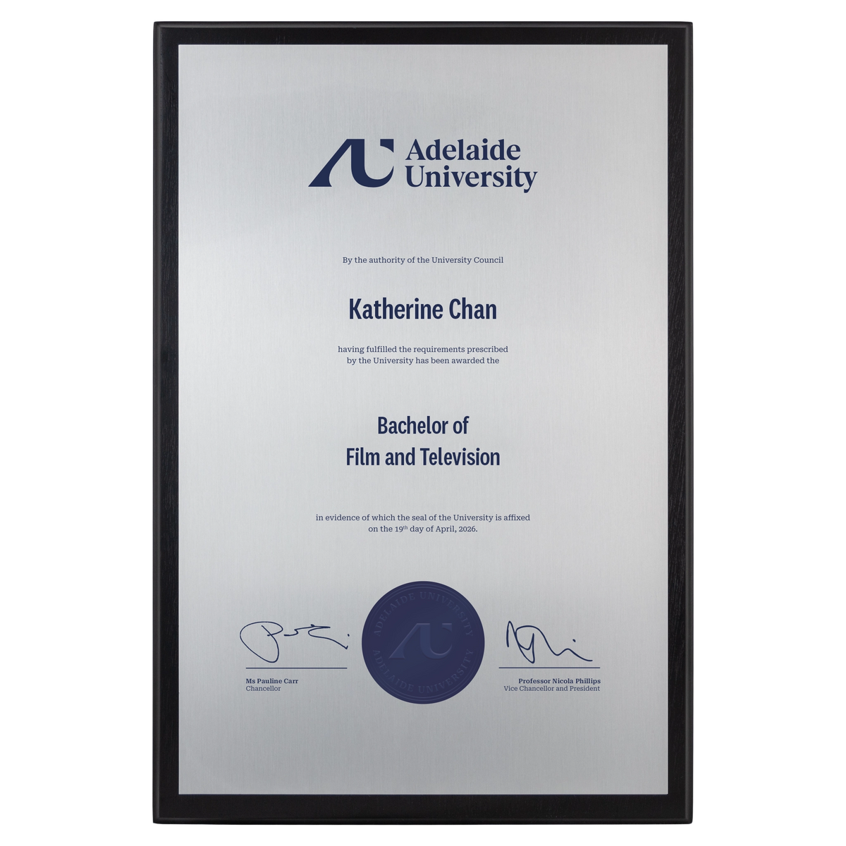 Large Certificate Plaque (A3) - Adelaide University