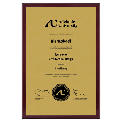 Large Certificate Plaque (A3) - Adelaide University
