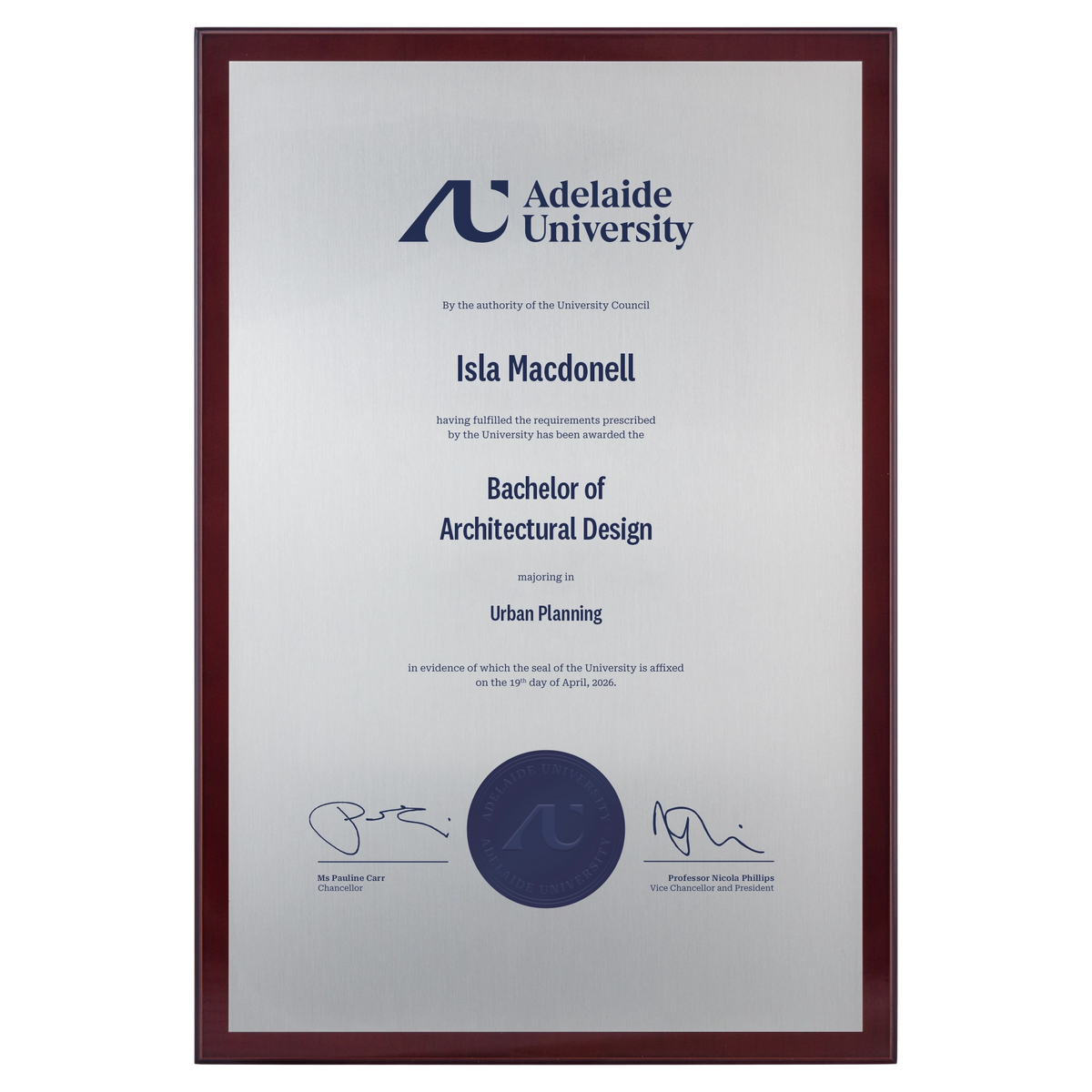 Large Certificate Plaque (A3) - Adelaide University