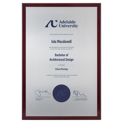 Large Certificate Plaque (A3) - Adelaide University