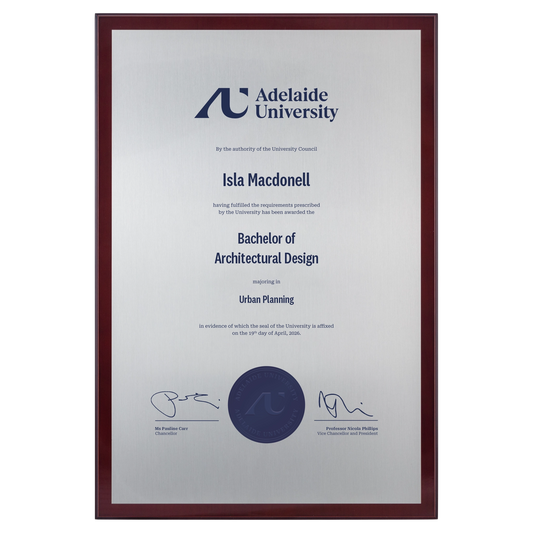 Large Certificate Plaque (Timber Backing) - Adelaide University