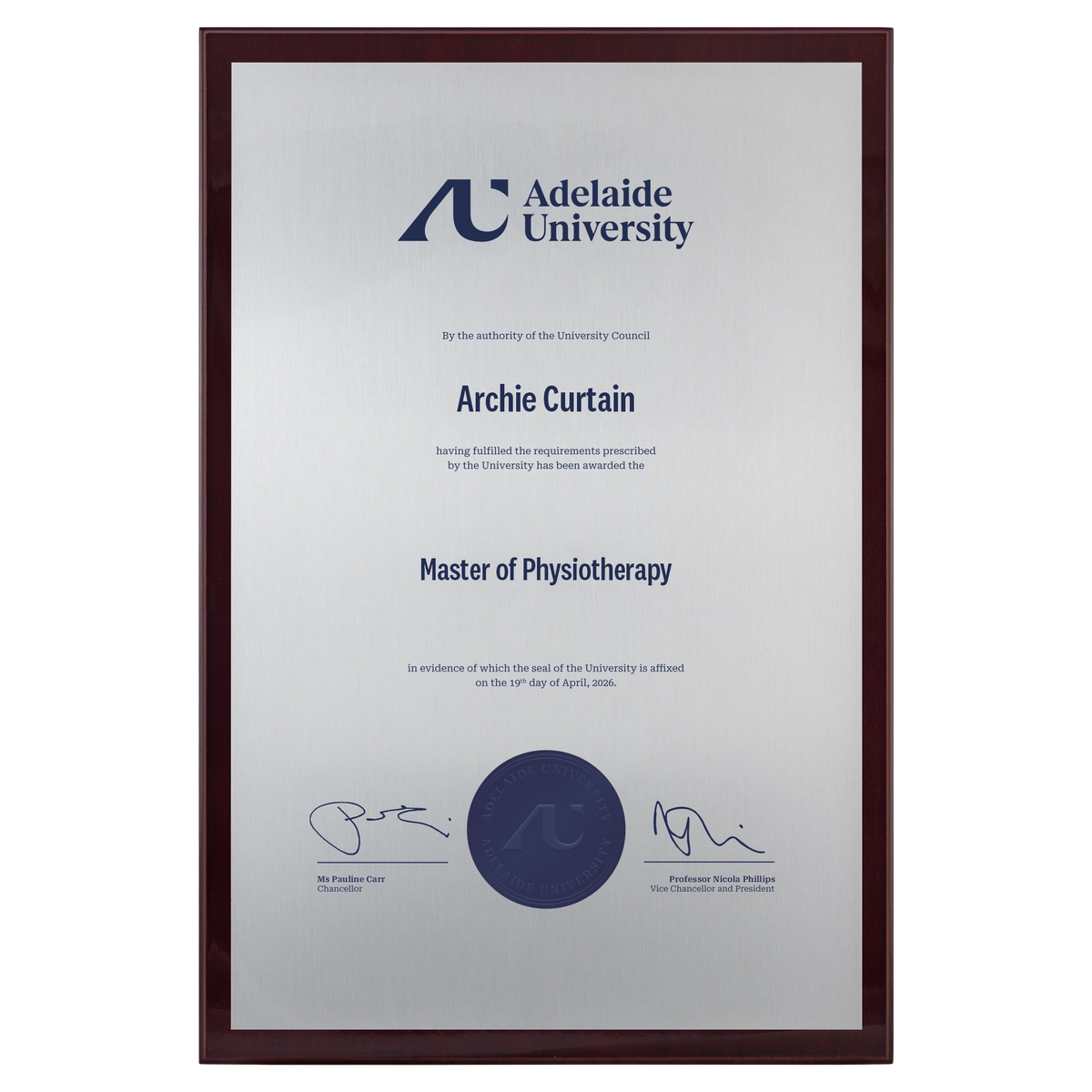 Large Certificate Plaque (A3) - Adelaide University