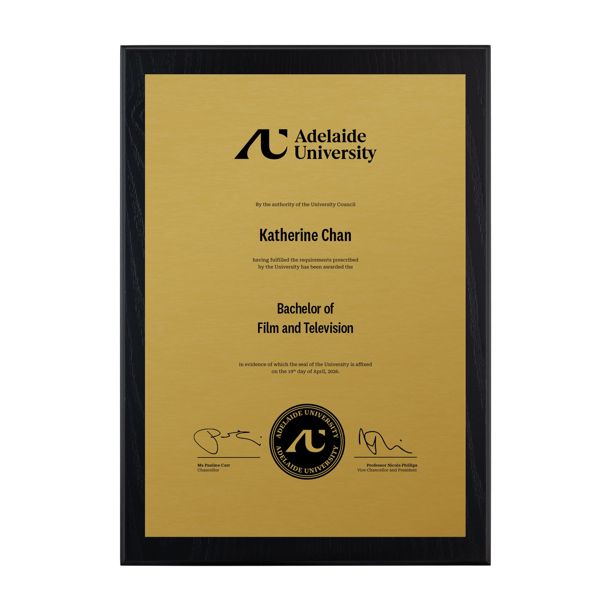 Medium Certificate Plaque (Timber Backing) - Adelaide University