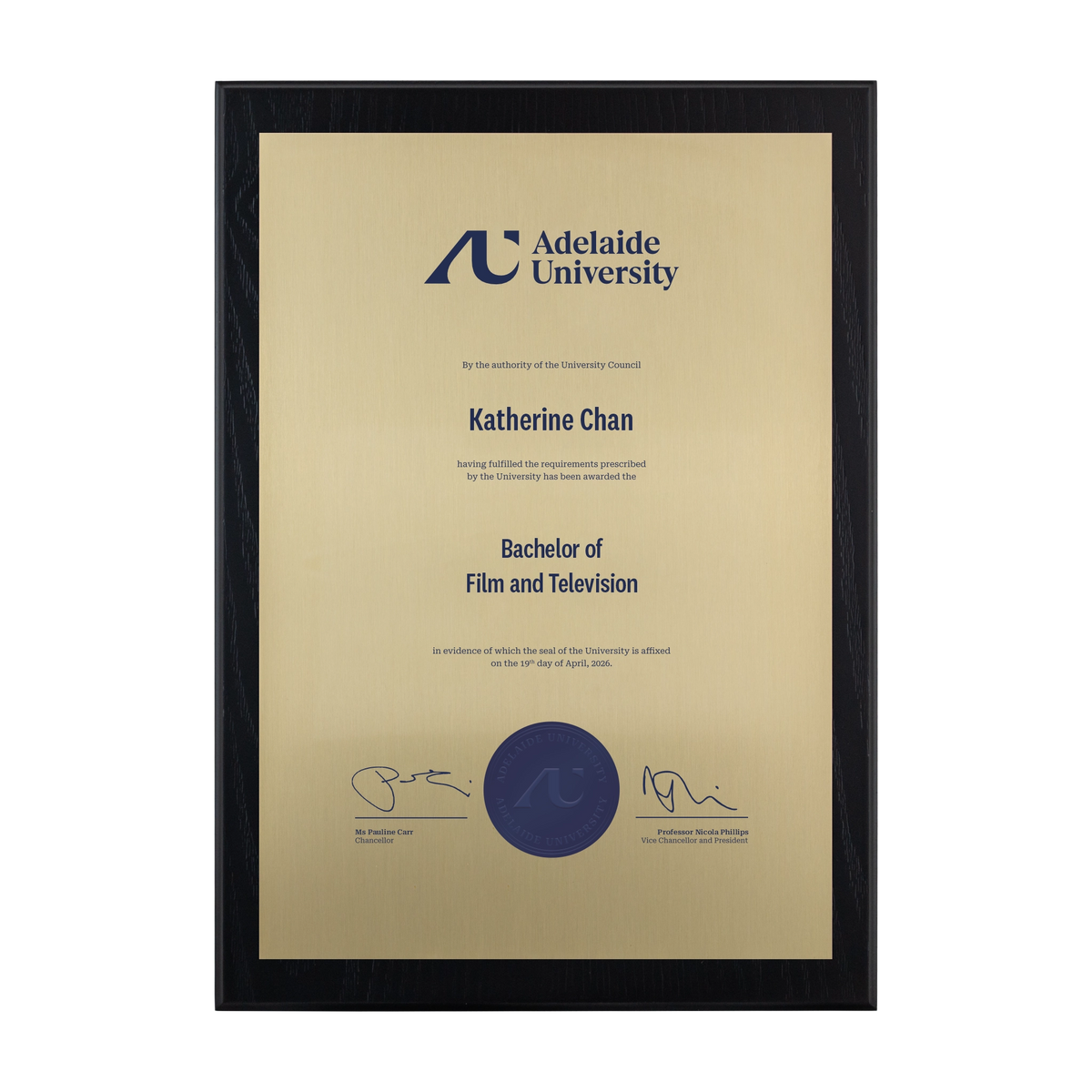 Medium Certificate Plaque (Timber Backing) - Adelaide University
