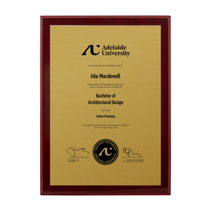 Medium Certificate Plaque (Timber Backing) - Adelaide University