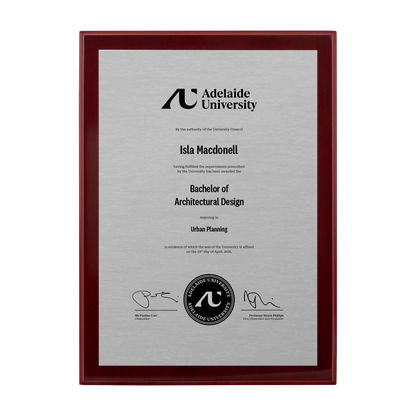 Medium Certificate Plaque (Timber Backing) - Adelaide University