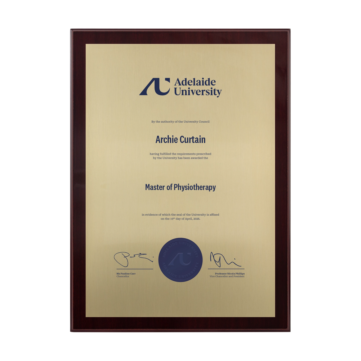 Medium Certificate Plaque (Timber Backing) - Adelaide University