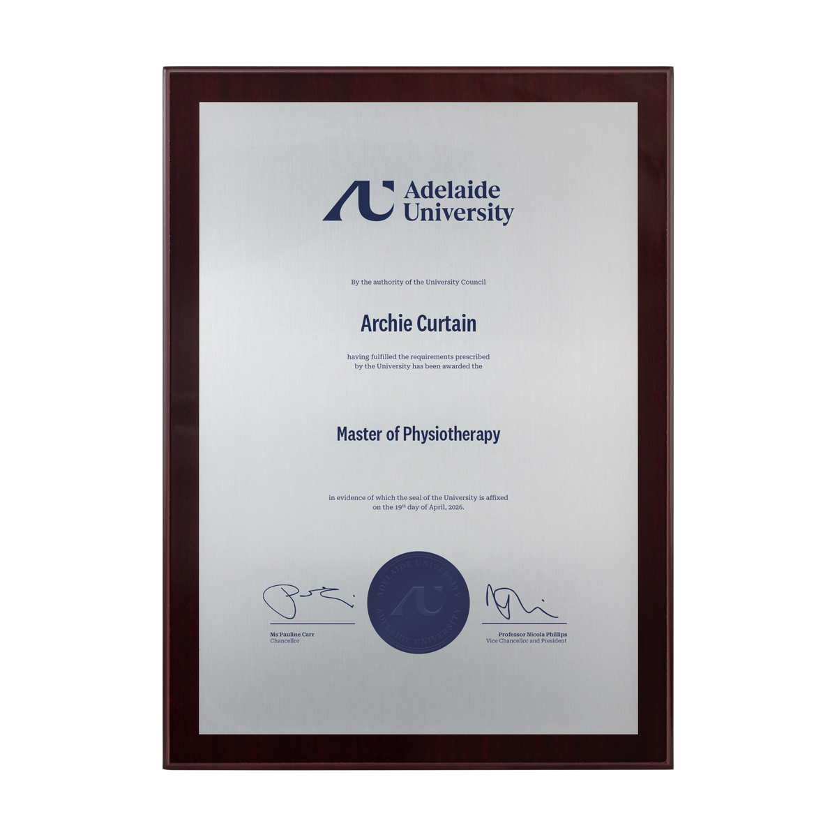 Medium Certificate Plaque (Timber Backing) - Adelaide University