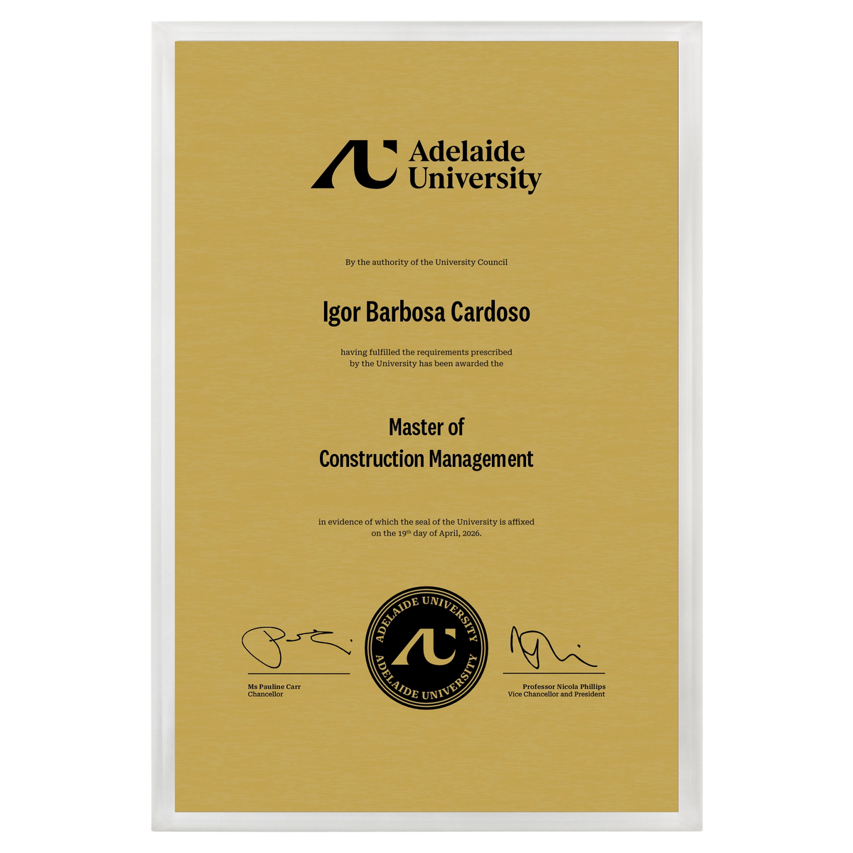 Large Certificate Plaque (A3) - Adelaide University