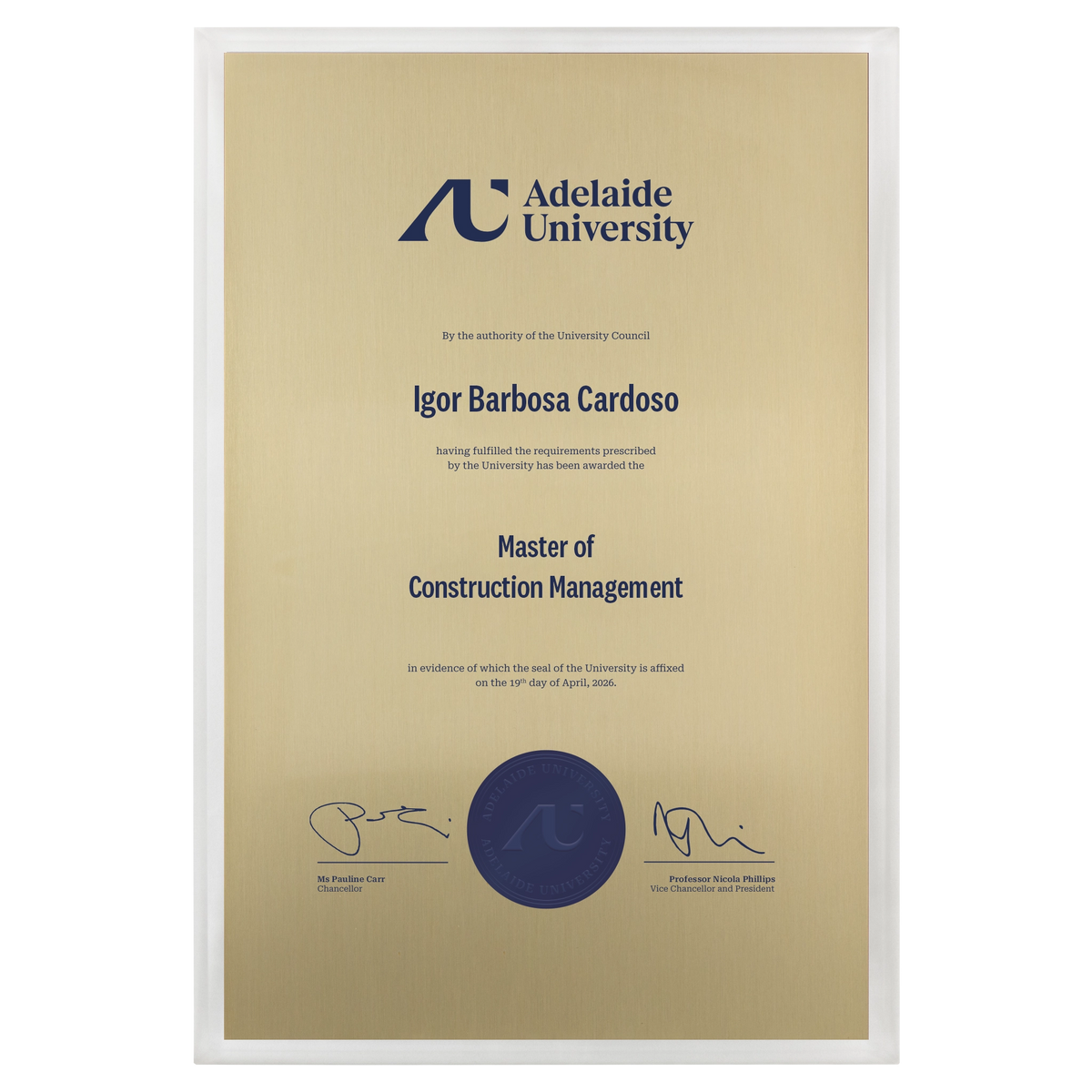 Large Certificate Plaque (A3) - Adelaide University