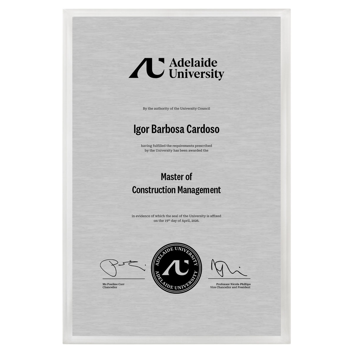 Large Certificate Plaque (A3) - Adelaide University