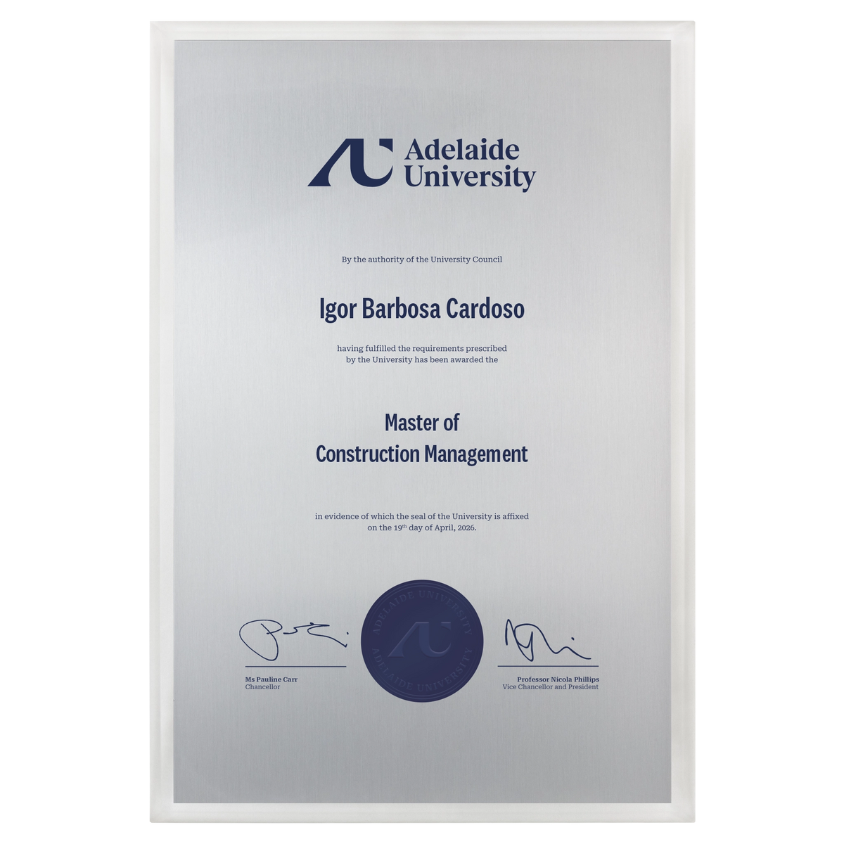 Large Certificate Plaque (A3) - Adelaide University