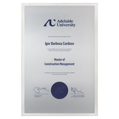 Large Certificate Plaque (A3) - Adelaide University