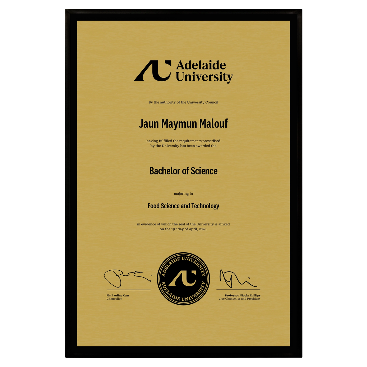 Large Certificate Plaque (A3) - Adelaide University