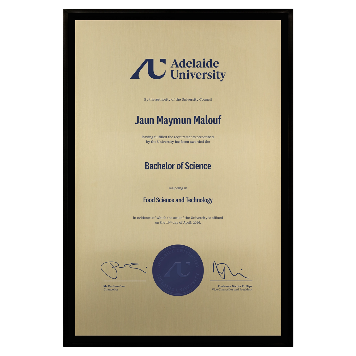 Large Certificate Plaque (A3) - Adelaide University