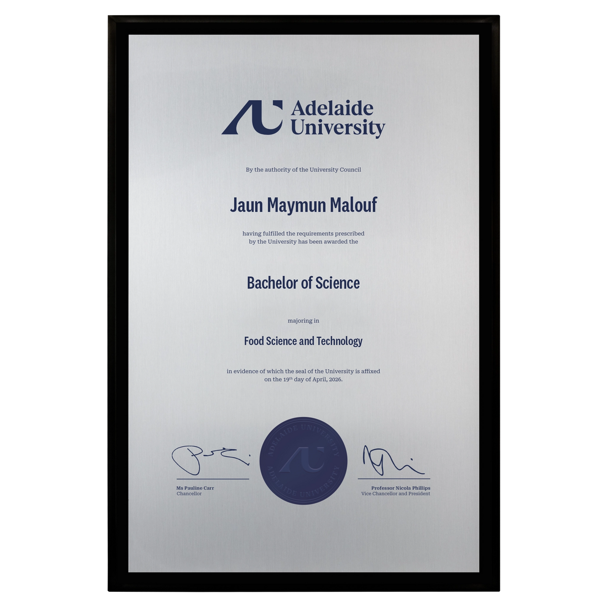 Large Certificate Plaque (A3) - Adelaide University