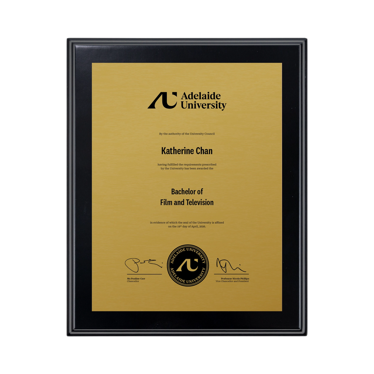 Small Desktop Certificate Plaque (Timber Backing) - Adelaide University