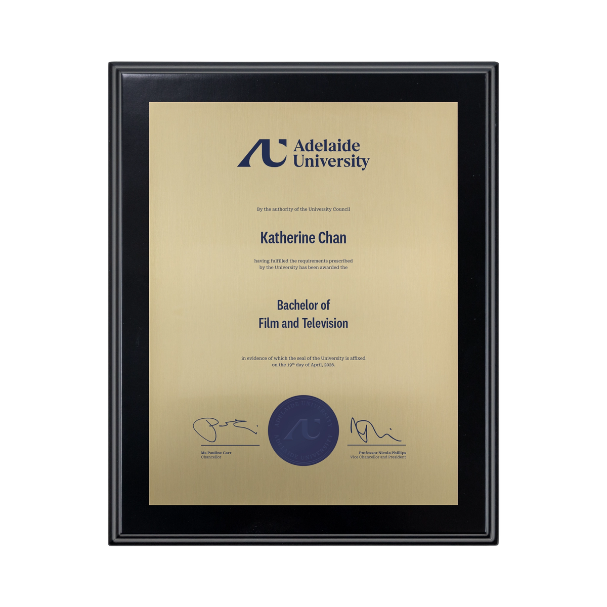 Small Desktop Certificate Plaque (Timber Backing) - Adelaide University