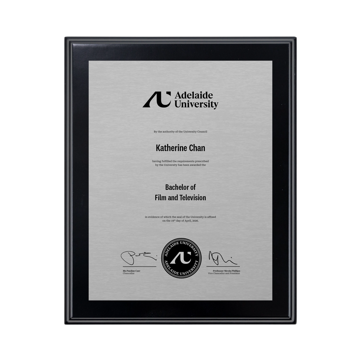 Small Desktop Certificate Plaque (Timber Backing) - Adelaide University