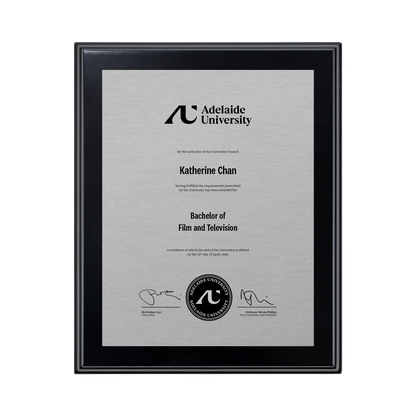 Small Desktop Certificate Plaque (Timber Backing) - Adelaide University