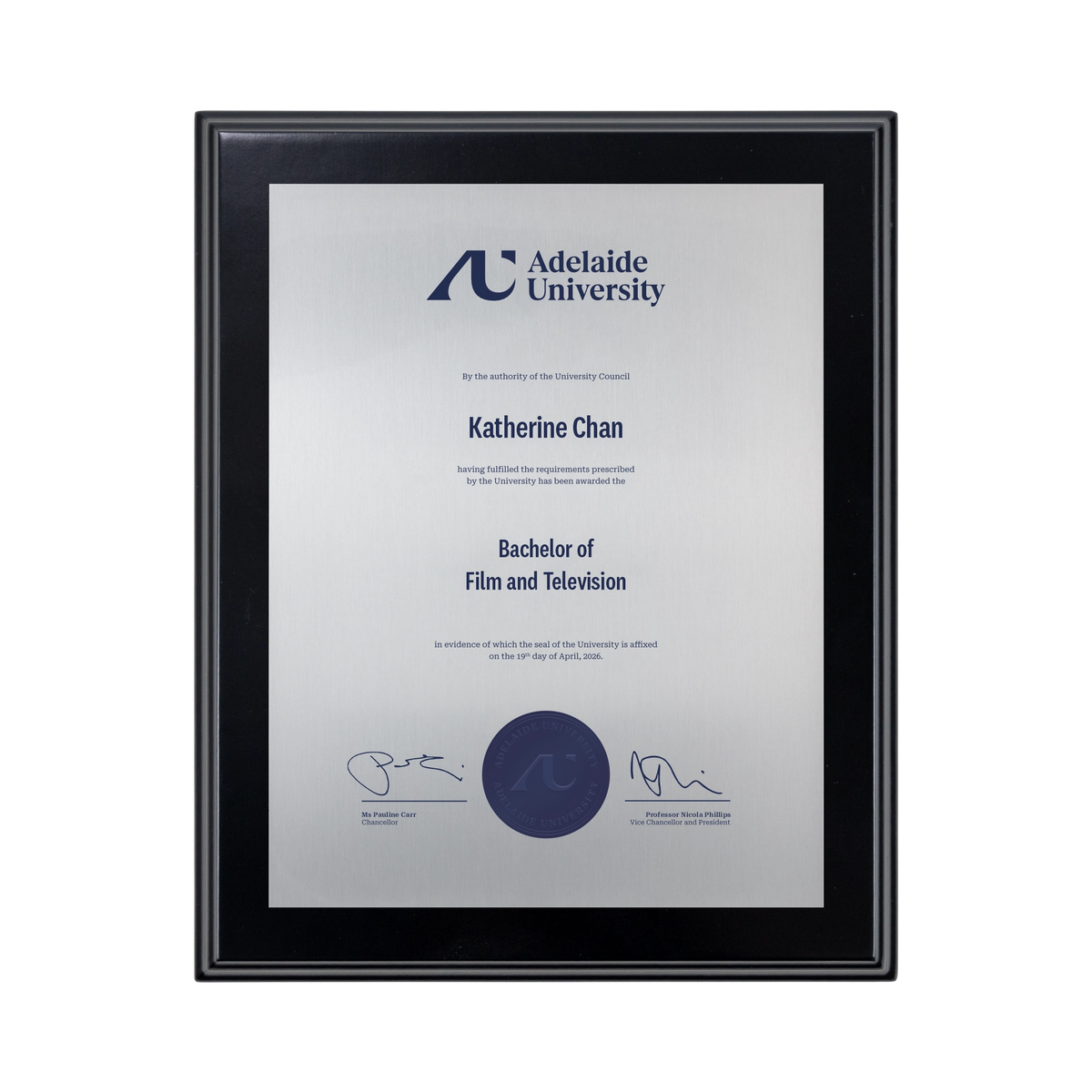 Small Desktop Certificate Plaque (Timber Backing) - Adelaide University