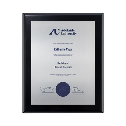 Small Desktop Certificate Plaque (Timber Backing) - Adelaide University