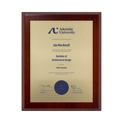Small Desktop Certificate Plaque (Timber Backing) - Adelaide University