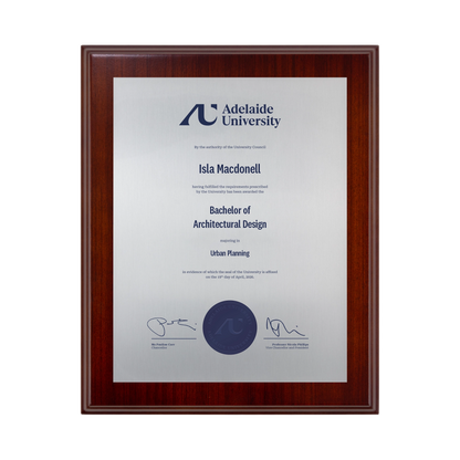 Small Desktop Certificate Plaque (Timber Backing) - Adelaide University